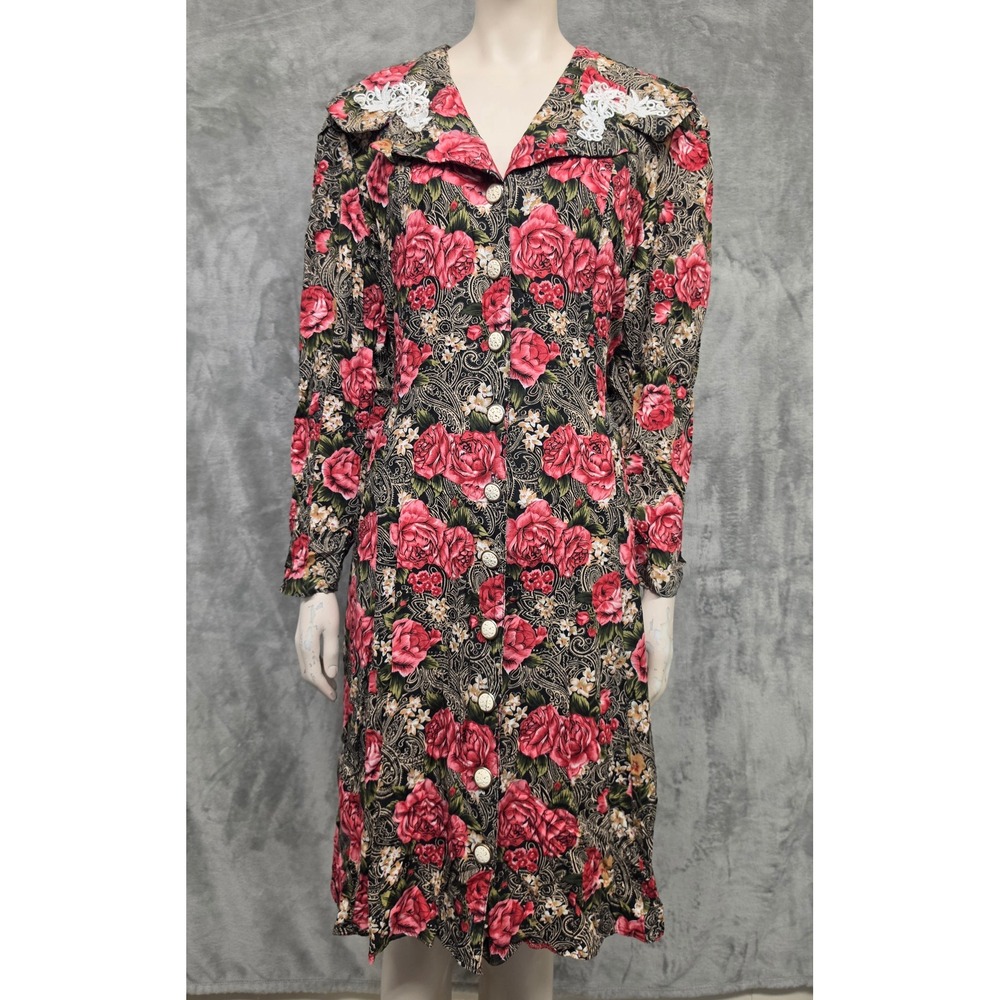 Betsy Lauren Vintage 90s Dress Floral Rose Paisley Midi Grunge Cottage Garden